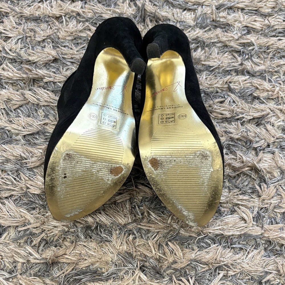 Chinese Laundry Black Suede & Mesh Heels with Removable Crystal Accents, Size 6 - Picture 9 of 10